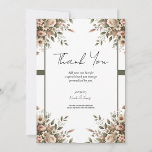 Convites Casamento de Canto Floral Verde Oliva & Branco Ele