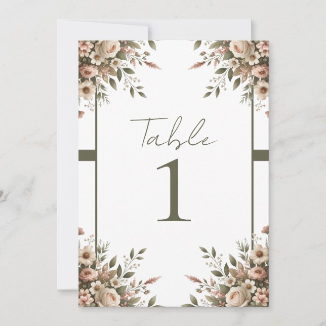 Convites Casamento de Canto Floral Verde Oliva e Branco Ele (Frente)