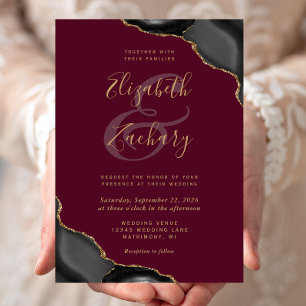 Convites Casamento de Cantos de Ágata Dourada Preta Borgonh