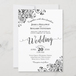 Convites Casamento de cantos decorativos simples preto e br