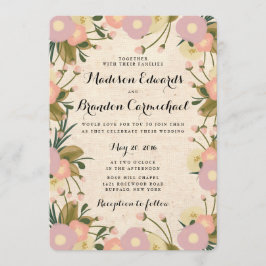 Convites Casamento de Canvas Floral de Cólera Rustica Chic