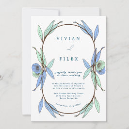 Convites Casamento de Capsul Floral Azul Elegante