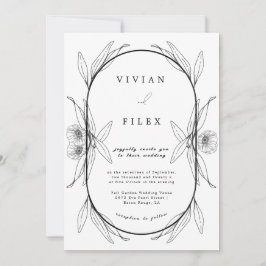 Convites Casamento De Capsul Floral Branco E Preto Elegante