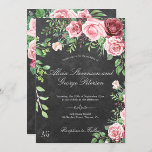 Convites Casamento de Cartolina Rustic Pink Rosas Monograma