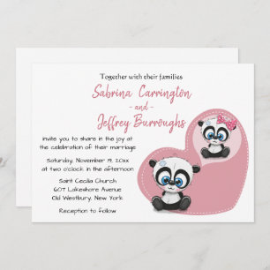 Convites Casamento de Cartoon Coração de Ursos de Panda Ros