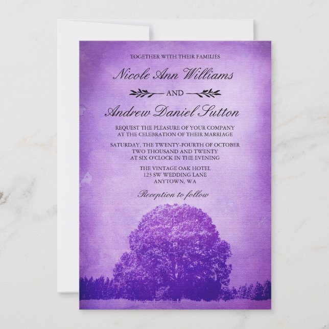 Convites Casamento de Carvalho Roxo Rústico (Frente)