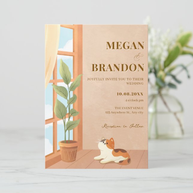 Convites Casamento de casa para gatos minimalistas (Em pé/Frente)