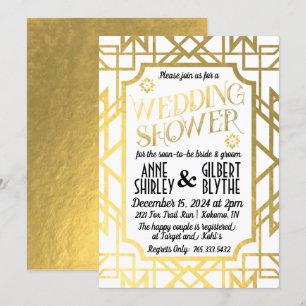 Convites Casamento de Casais Art Deco Gatsby Folha de Ouro