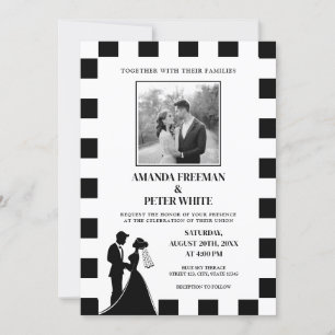 Convites Casamento de Casais Chic Black & White Checkered P