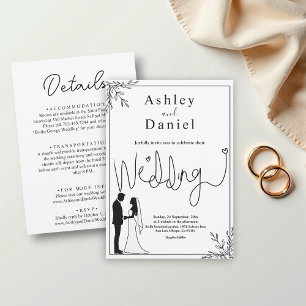 Convites Casamento De Casais Românticos Elegante, Preto E B