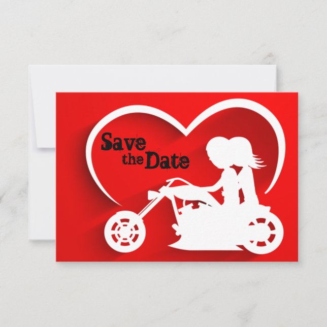 Convites Casamento de Casal Andando de Moto Save the Date (Frente)