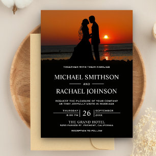 Convites Casamento de Casal ao Pôr do Sol na Praia Romântic