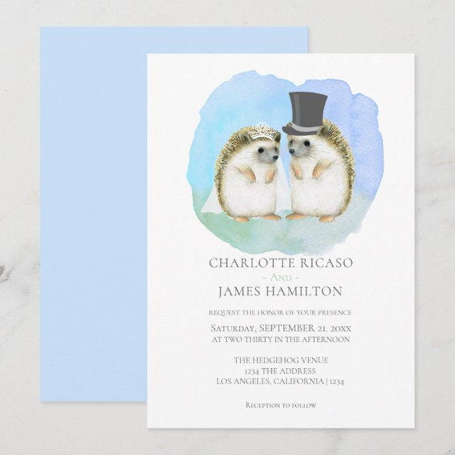 Convites Casamento de Casal Bela Hedgehog Personalizado (Frente/Verso)