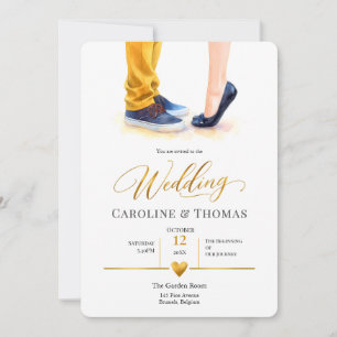 Convites Casamento de Casal com Aquarela Amarela Mostarda e
