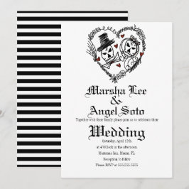 Convites Casamento de Casal de Esqueleto de Halloween Doodl