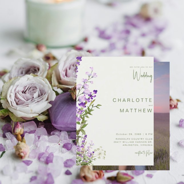 Convites Casamento de Casal de Lavanda com Simples Vegetaçã (Criador carregado)