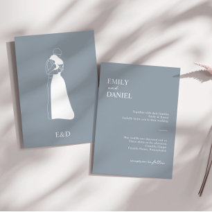 Convites Casamento de Casal Desenhado com Mão Azul Dusty