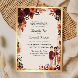 Convites Casamento de Casal Indiano Floral Borgonha
