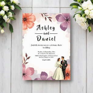 Convites Casamento de Casal Romântico Floral Aquarela Elega