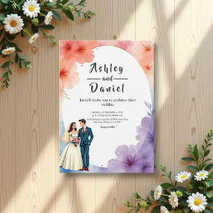 Convites Casamento de Casal Romântico Floral de Aquarela El