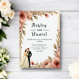 Convites Casamento de Casal Romântico Floral de Aquarela El