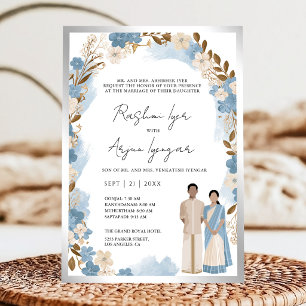 Convites Casamento de Casal Sul-Indiano com Floral Azul Emp
