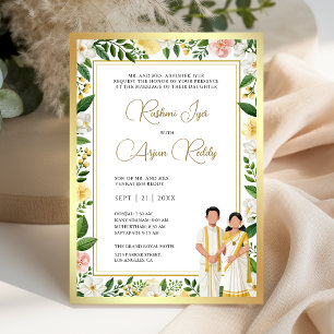 Convites Casamento de Casal Sul-Indiano com Floral em Ouro 