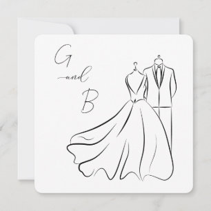 Convites Casamento de Casamento B&W Elegante Tux & Dress Sq