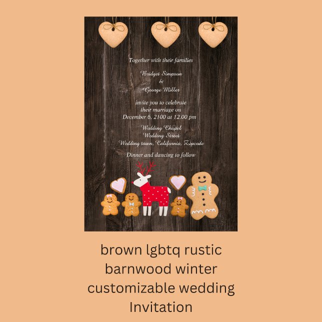 Convites Casamento de castanha russa com lenha (brown lgbtq rustic barnwood winter customizable wedding Invitation)