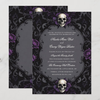 Convites Casamento de Caveira Floral de Boho Roxo Escuro