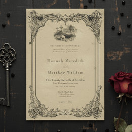 Convites Casamento de Caveira Marrom com Toile Preto Gótico