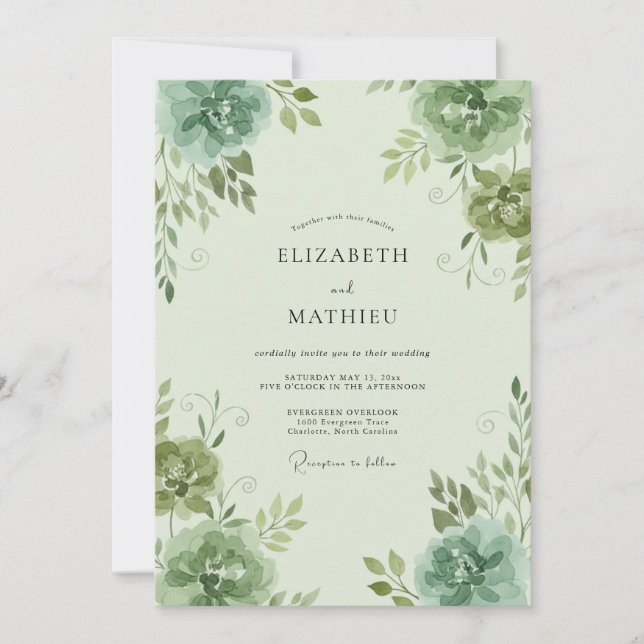 Convites Casamento de Celadon Ranunculus Eucalipto (Frente)