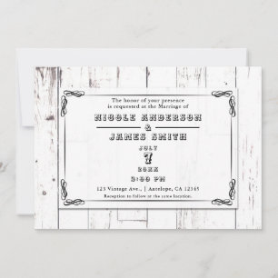 Convites Casamento de celeiro de madeira branca shabby chic