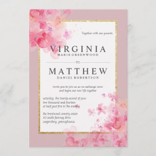 Convites Casamento de Cerejeira Pink Watercolor