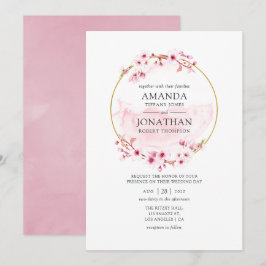 Convites Casamento de Cerejeira Rosa Geométrica de Primaver
