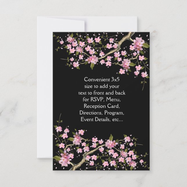 Convites Casamento de Cerejeiras Japonesas Preto Rosa (Frente)