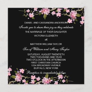Convites Casamento de Cerejeiras Japonesas Preto Rosa