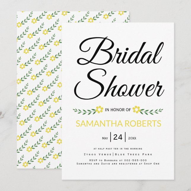 Convites Casamento de chá de panela amarelo com tipografia  (Frente/Verso)