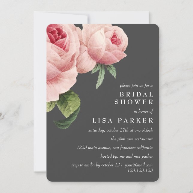 Convites Casamento de Chá de panela de Rosa Rosa Rosa Vinta (Frente)