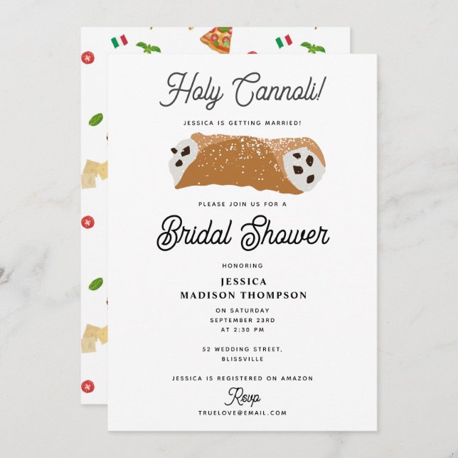 Convites Casamento de Chá de panela de Santa Comida Cannoli (Frente/Verso)