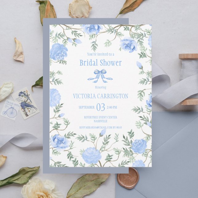 Convites Casamento de Chá de panela Floral Azul (Criador carregado)