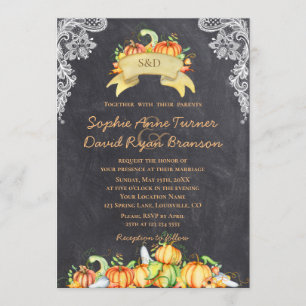 Convites Casamento de Chalkboard com Pumpkins de Lace Russo