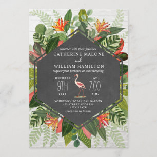 Convites Casamento de Chalkboard de Flamingo Botânico Trop