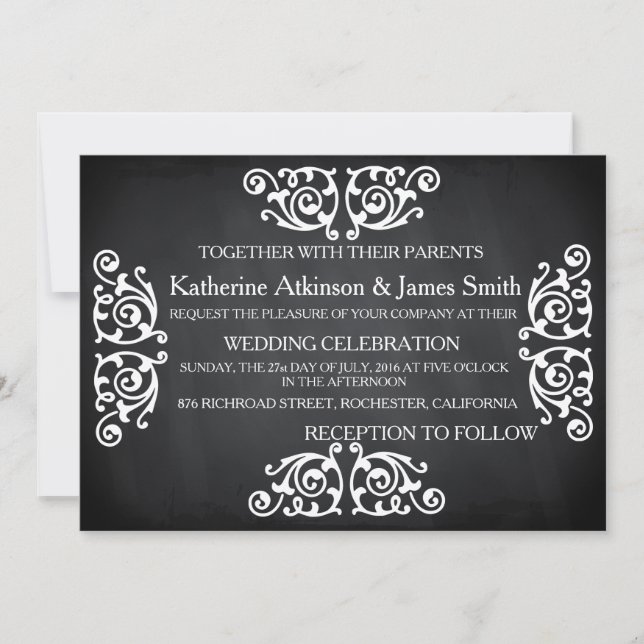 Convites Casamento de Chalkboard Rustic Swirl (Frente)