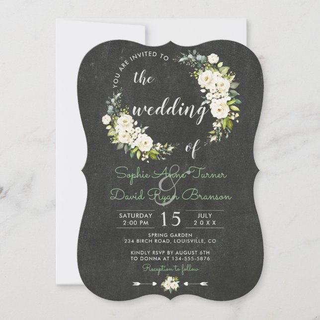 Convites Casamento De Chalkboard Rustic White Cream (Frente)