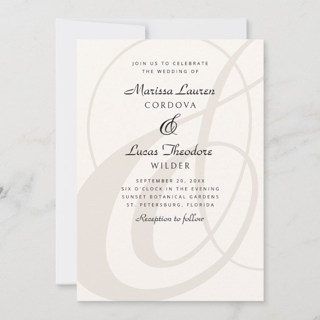 Convites Casamento de Champagne Ampersand Script Calliograf (Frente)