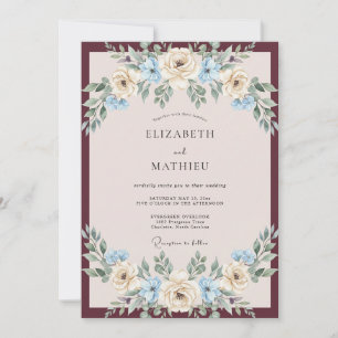 Convites Casamento de Champanhe Borgonha Folhagem Eucalipto