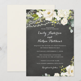 Convites Casamento de Champanhe Branco Floral em Lousa