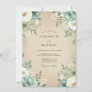 Convites Casamento de Champanhe com Folhagem de Hortelã Euc