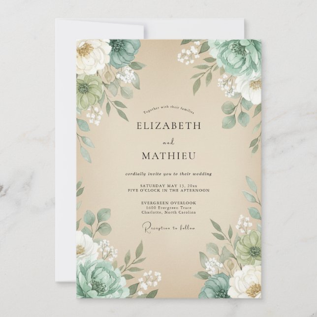 Convites Casamento de Champanhe com Folhagem de Hortelã Euc (Frente)